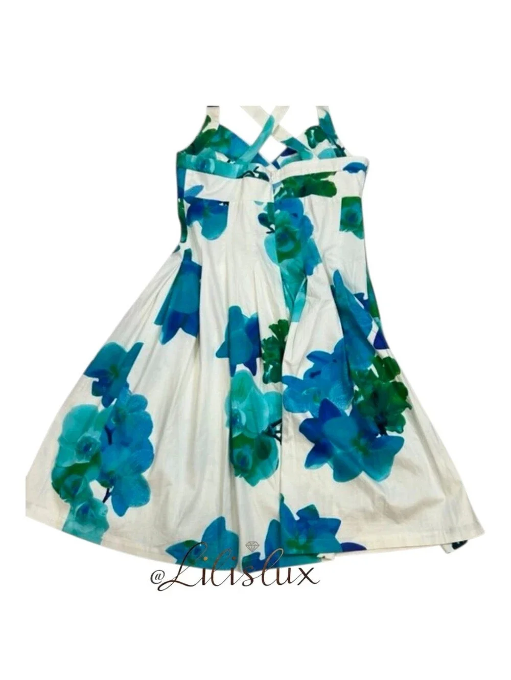 Calvin Klein White Blue And Green V Neck Fit And Flare Dress Size 10
